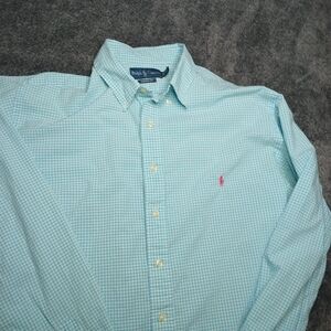 Polo Ralph Lauren Pink Pony Aqua Gingham Oxford XLT Tall 🩷🐴👕